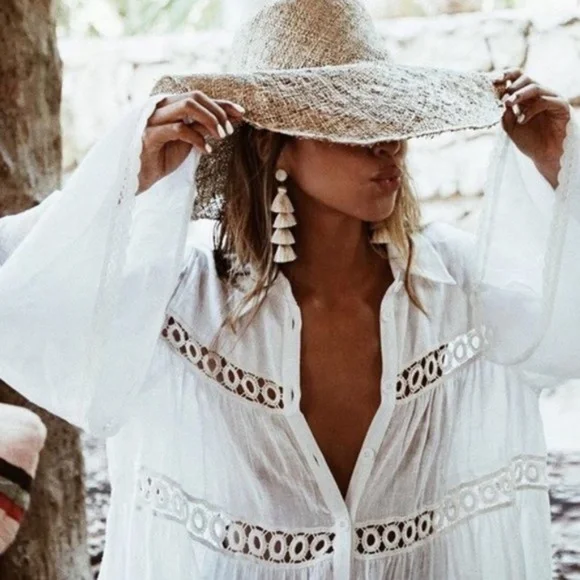 BellanBlue White Crochet-Trim Mini Dress - Picture 1 of 5